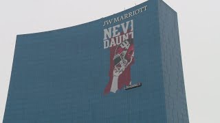 IU football banner goes up on JW Marriott