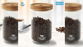 Pratinjau video produk One Two Cups Toples Kaca Kedap Udara Canister Coffee Storage Wood Lid 9x15cm - SL01