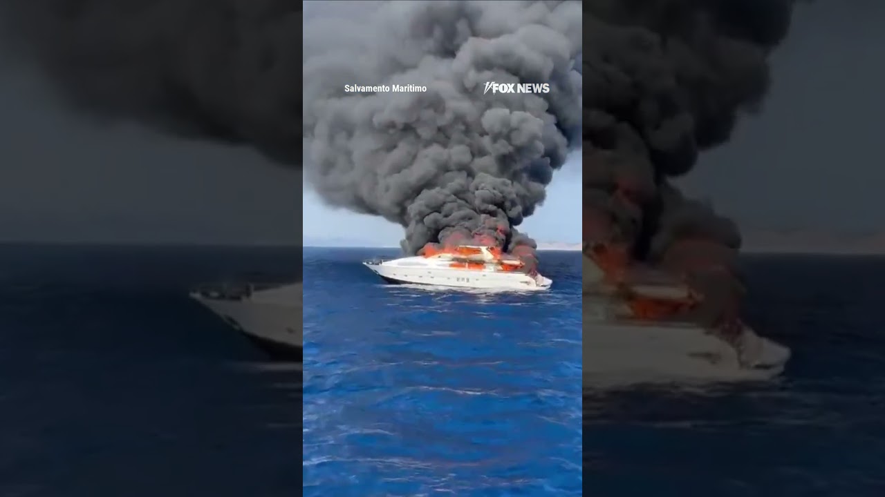 WATCH: Yacht engulfed in flames sinks off coast of Spain #shorts #news #foxnews #yacht #spain