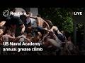 LIVE: US Naval Academy plebes attempt annual greased climb