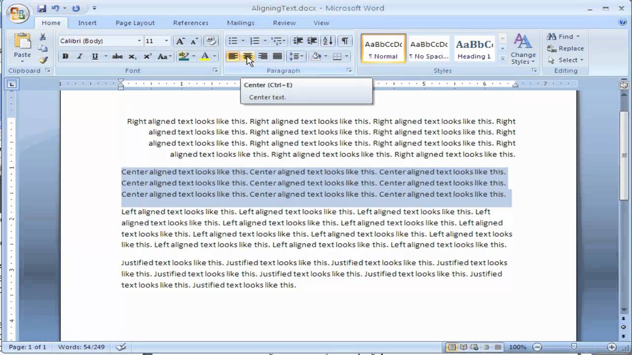 how-to-align-text-in-microsoft-word-2007-youtube