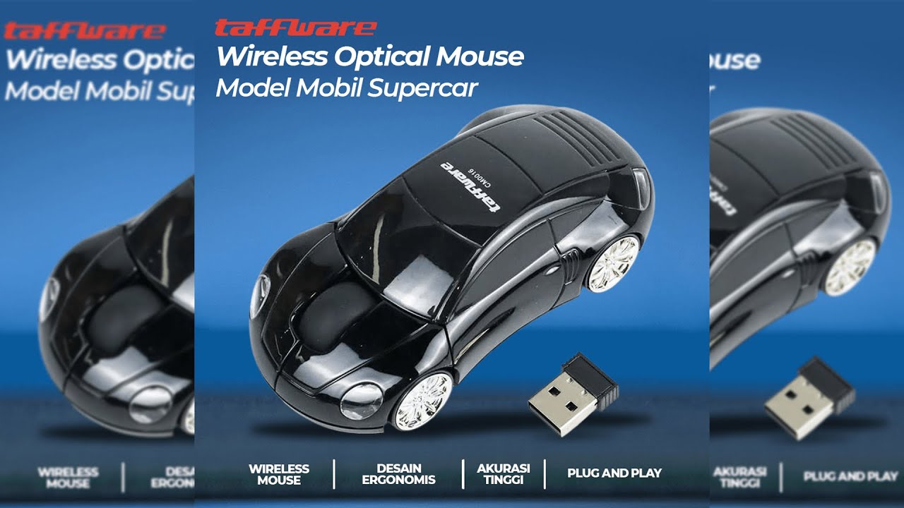 Pratinjau video produk Taffware Mouse Wireless Optical 2.4GHz Model Mobil Supercar 1600DPI - CM0016