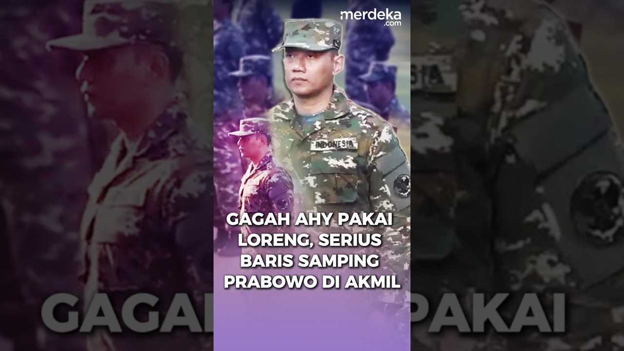 Gagah AHY Pakai Loreng, Serius Baris Samping Prabowo di Akmil #merdekadotcom