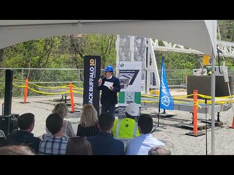 MAPEI North America CEO and President Luigi Di Geso addresses the press and crowds in Pulaski, Virginia. Future site of 200 3D printed homes project by Alquist 3D utilizing Planitop 3D and NEXCON printers powered by Black Buffalo 3D.