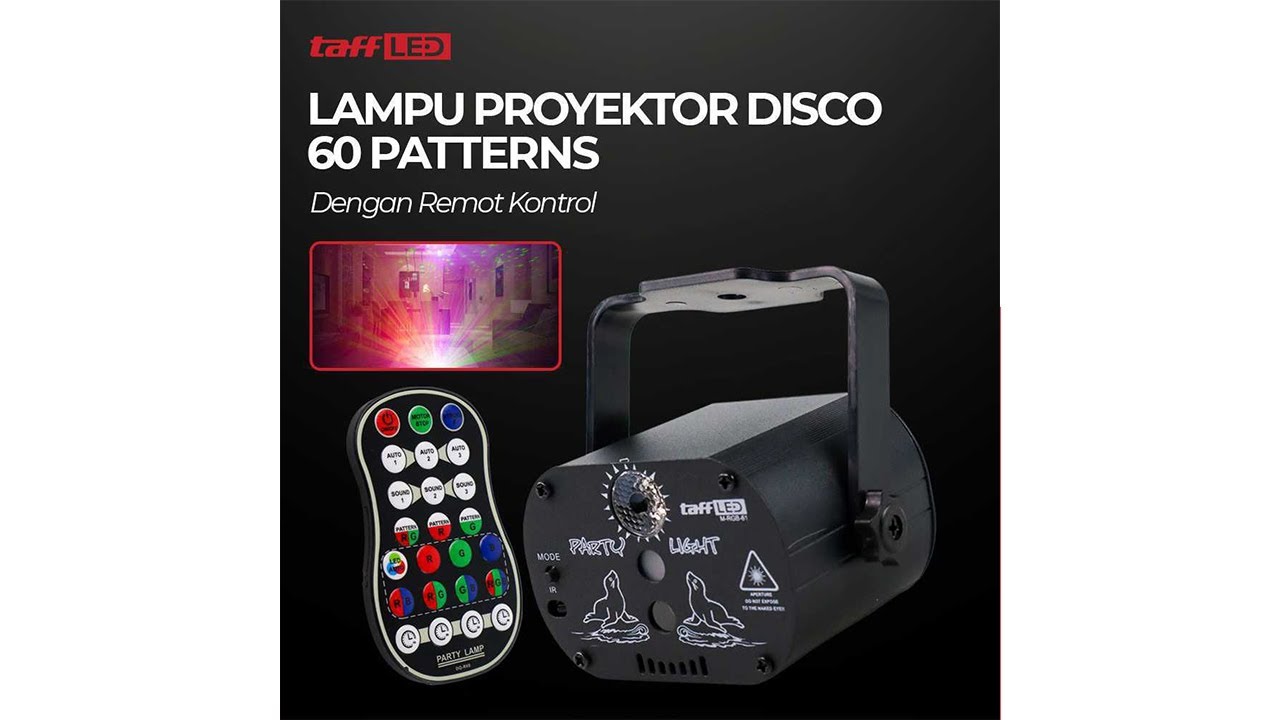 Pratinjau video produk TaffLED Lampu Proyektor Disco USB 60 Patterns 240V with Remote Control - M-RGB-61