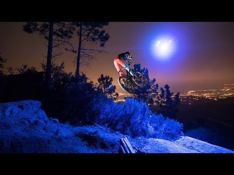 Loic Brunis Midnight MTB Ride on a Trail lit by a Drone!