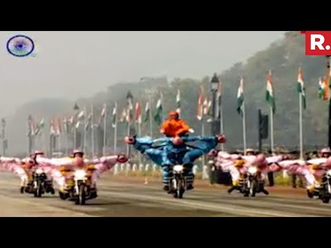 Bike stunts by BSF women contingent at Rajpath Bike stunts by BSF women contingent at Rajpath