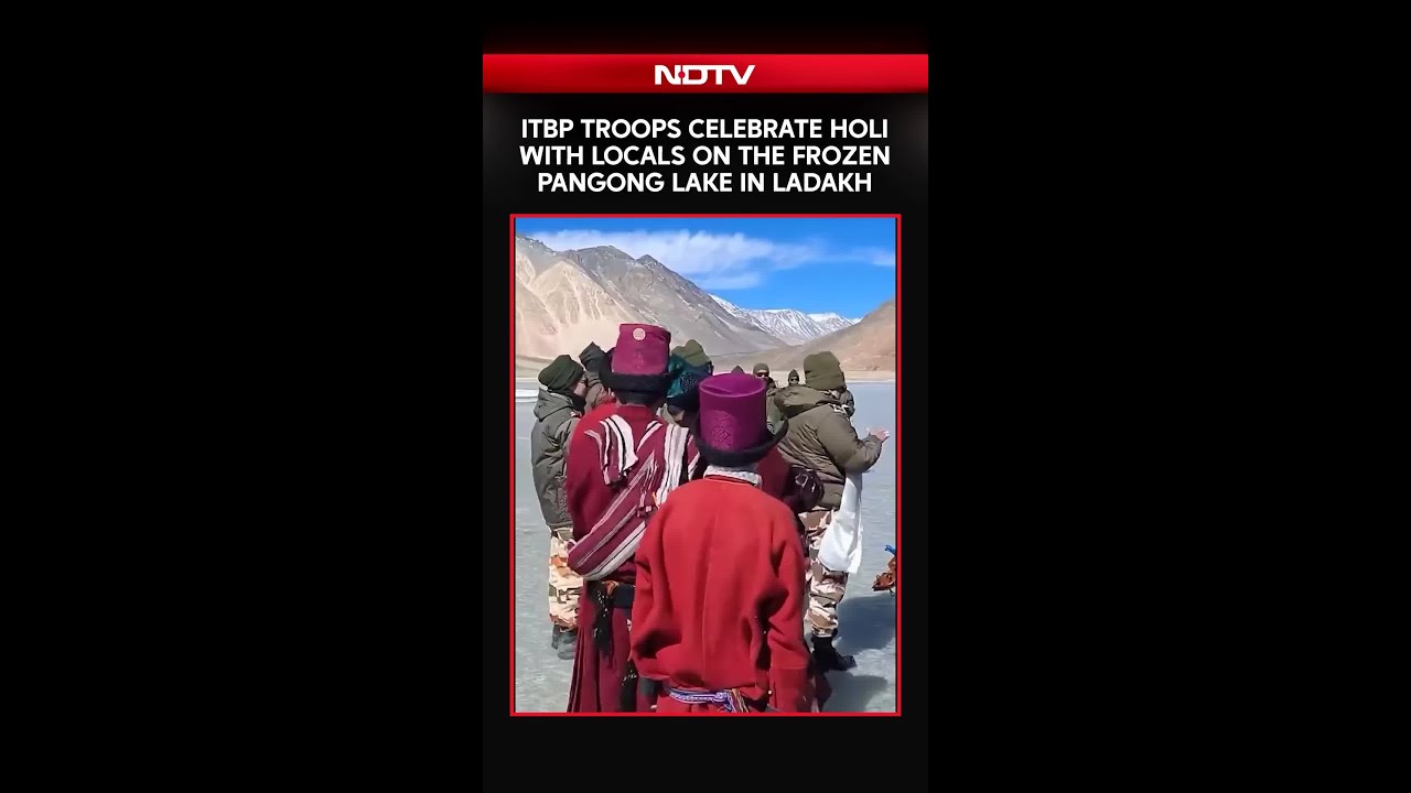 Indo-Tibetan Border Police (ITBP) Troops Celebrate Holi With Locals At Pangong Lake In Ladakh