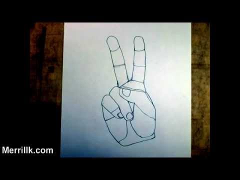 peace sign hand drawing left hand