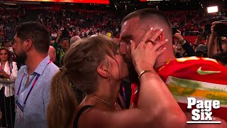 Taylor Swift and Travis Kelce kiss to her song after Chiefs’ Super Bowl 2024 win
