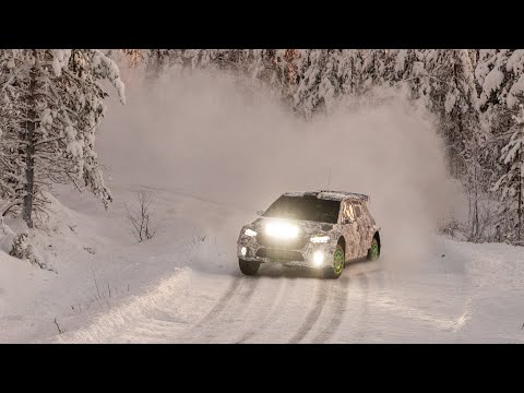 The new ŠKODA FABIA Rally2 testing in Finland