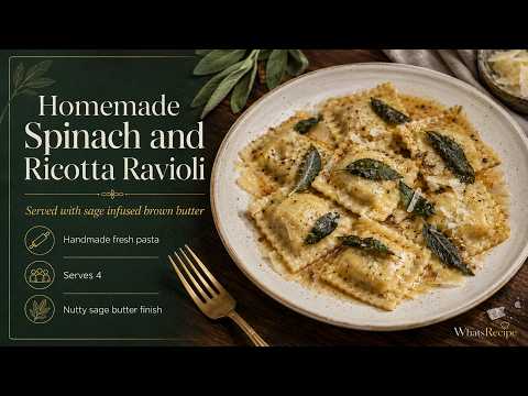 Homemade Spinach and Ricotta Ravioli Served with Sage Infused Brown Butter