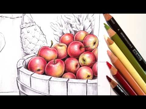 Coloring Apples - Colored Pencils (Prismas) REAL TIME "Market Day" #coloringpage by Christine Karron
