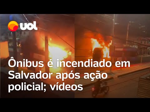 Ônibus elétrico é incendiado na Avenida Suburbana, em Salvador após ação policial; veja vídeos