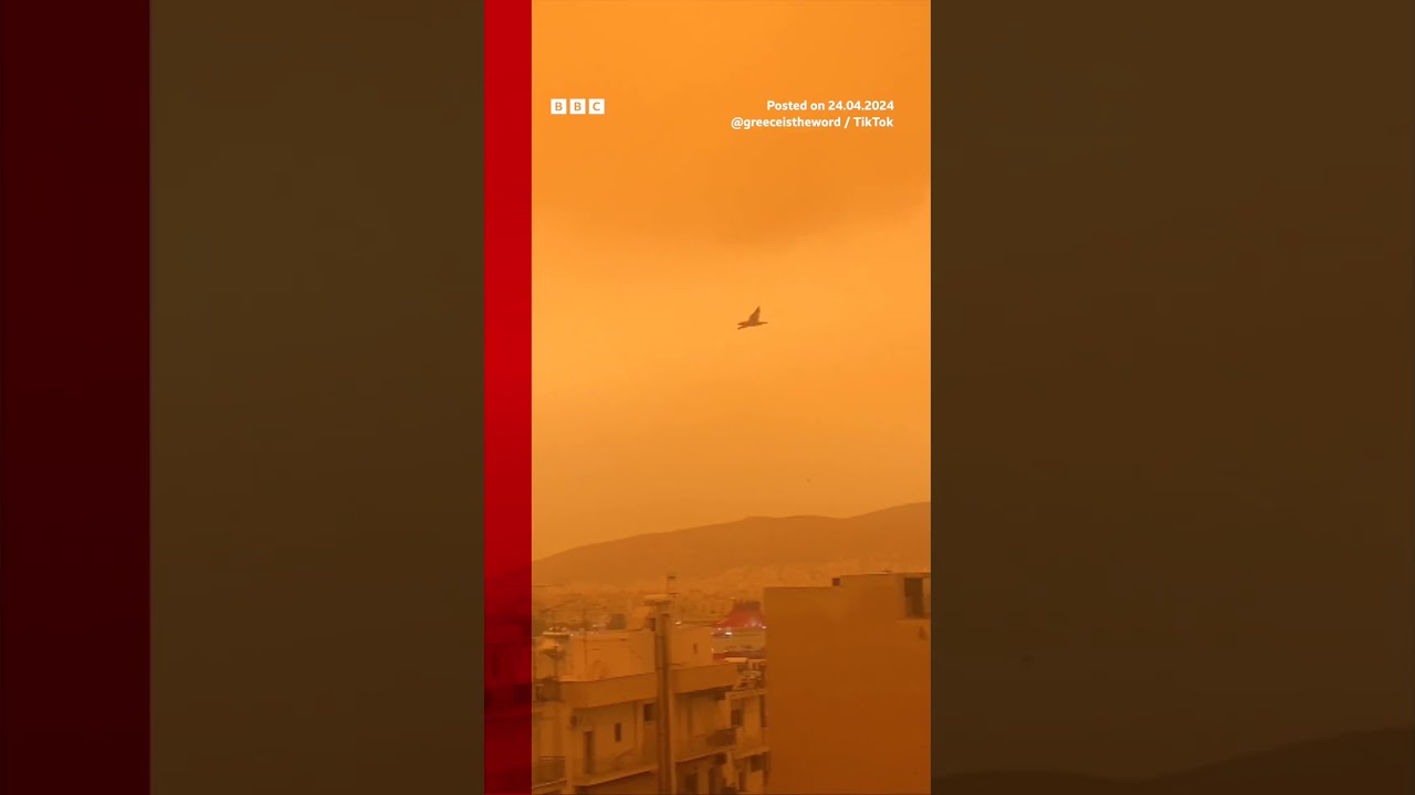 Orange Sahara dust haze descends over Athens. #Greece #Shorts #BBCNews