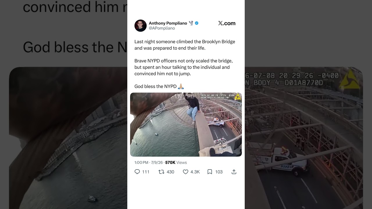 NYPD Officer Just Saved Someone's Life on the Brooklyn Bridge