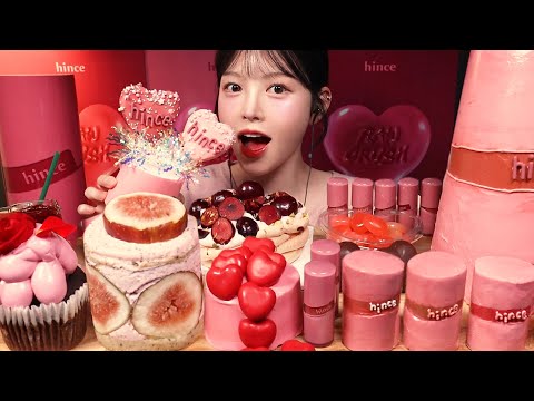 SUB)물폭탄 무화과! 대왕 틴트 케이크 먹방💄핑크 디저트에 두바이초콜렛까지 힌스 로 글로우 젤 틴트 뷰티 먹방 Pink Dessert Mukbang Asmr