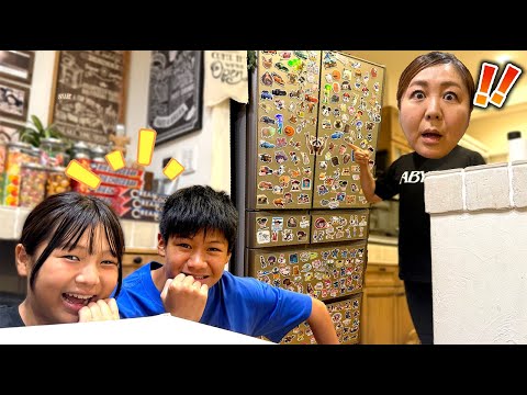 【ドッキリ】シール交換からのママに内緒で冷蔵庫を大量のシールで埋め尽くしてみたら・・絶句したw