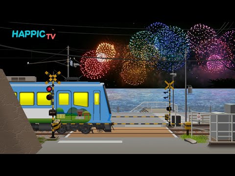 【踏切アニメ】 ★鎌倉高校前の踏切と花火大会★　/ 江ノ電 / スラムダンク / Fireworks Festival in Kamakura & Enoden Train & Crossing