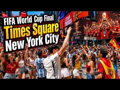 Argentina & Spain Fans Celebrate the FIFA World Cup Final in Times Square New York City