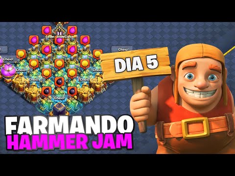 HAMMER JAM DIA 5! CV17 CHEGANDO E FARMANDO E ANALISANDO VILAS CLASH OF CLANS!