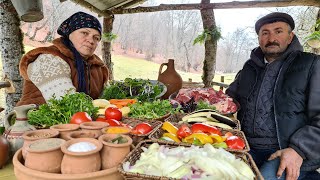 Village Style: Outdoor Kazan Cooking with Fresh Vegetables & Meat 🌿🔥🍖