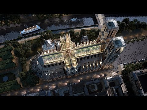Watch a fly-through animation of Notre-Dame rebuilt with a reconstructed spire and glass roof