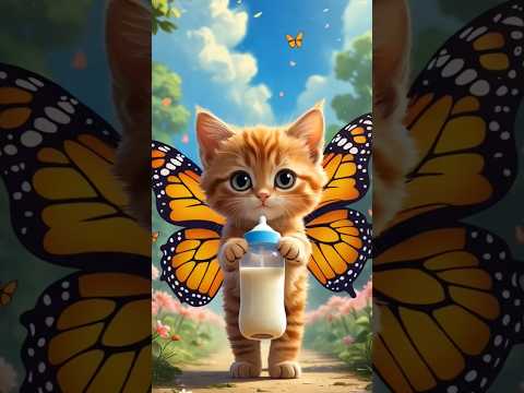 Adorable Butterfly Kitten Drinks Milk 🍼🦋 | Cutest Animation Ever!#viralcats #dudidudidumdum #zacto f