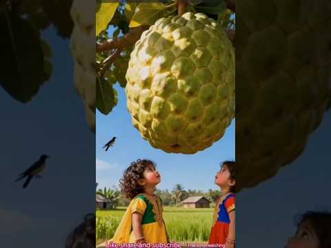Cute baby brings custard apple home and feeds it to all villagers, children and birds #ai #tree
