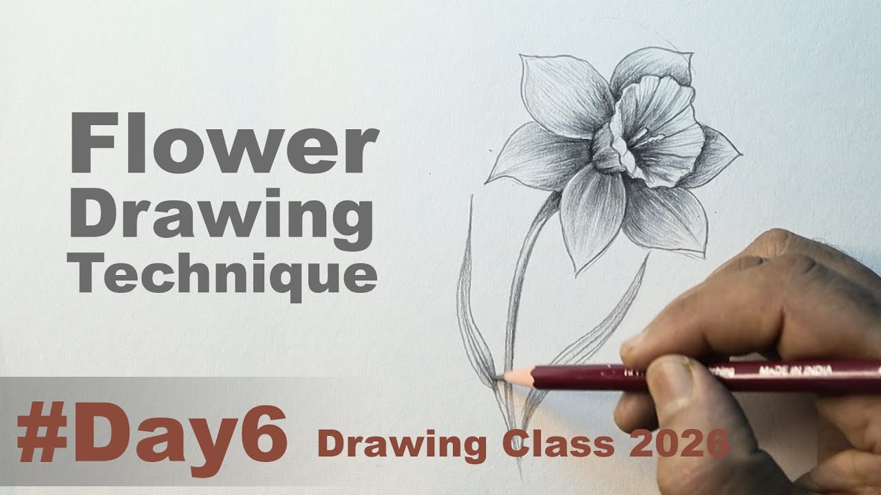 Flower Sketching for Starters | Drawing Class for Beginners - 2026 | Day - 6 | How to Draw Flowers