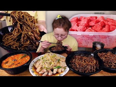 비도 오고 그래서 짜장면 3그릇 생각이 났어.. 짜장면, 탕수육, 짬뽕밥, 수박 한 통 250714/Mukbang, eating show