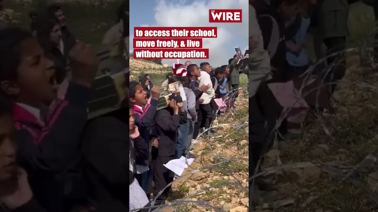 Palestinian Children Protest Israeli Settlers’ Barbed Wire Blocking Their Path to School