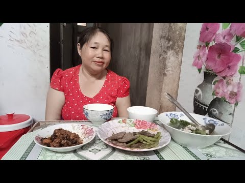 ốc kho sả ớt đậu que xào gan canh cải bẹ xanh nấu với thịt bằm, món ăn đơn giản #loanvlop8386