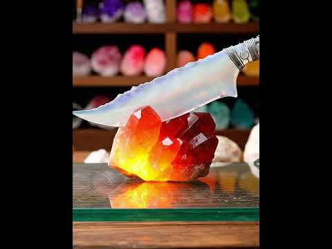 オパライトナイフで赤い水晶をスライスする幻想的ASMR Opalite Knife Slices a Fiery Crystal Cluster | Mystical Gem Cutting ASMR