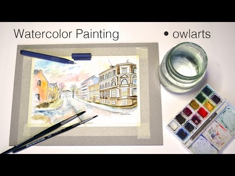 Pastel Street • Watercolor Painting