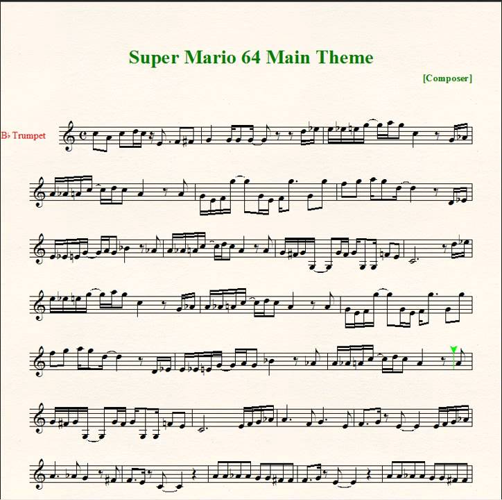 Super Mario 64 Bob omb Battlefield Theme Sheet Music Trumpet YouTube