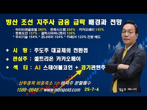 [방산 조선 지주 금융 급락 ...