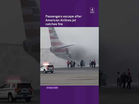 American Airlines jet catches fire