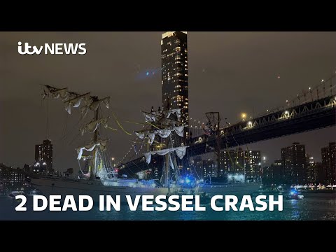 Two dead after Mexican navy ship crashes into New York's Brooklyn Bridge | ITV News