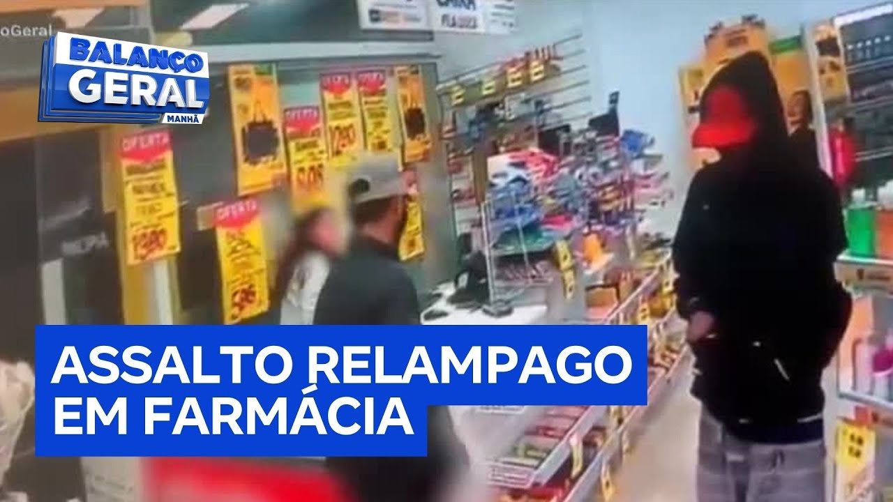 Bandidos assaltam farmácia em apenas 30 segundos na Grande São Paulo