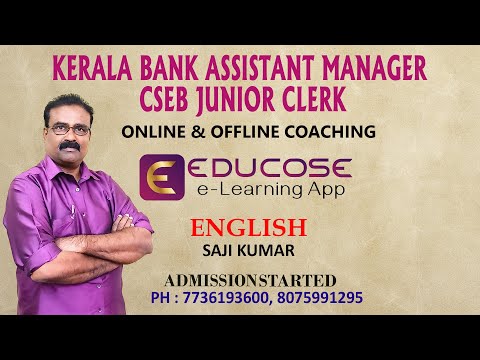 KERALA BANK  ASSISTANT MANAGER / CSEB JUNIOR CLERK: LIVE CLASS : ENGLISH