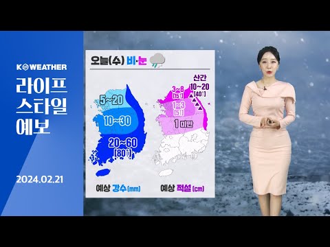 [날씨] 2월21일_오늘(수) 전국 비․눈…대설/강풍