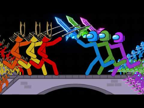Battle Stickman 3v3 Bridge Clash Samurai vs Among Us ~ Medieval Battle Fight