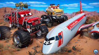 Plane Crash Disaster: Evil Monster Trucks Destroys Airplane | Police Cars, Fire Truck Action Rescue
