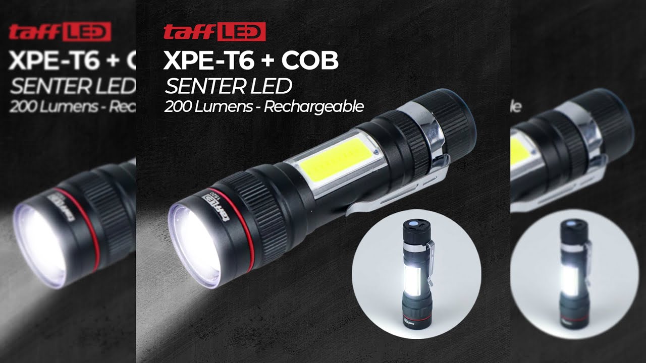 Pratinjau video produk TaffLED Senter LED USB Rechargeable XPE-T6 dan COB 200 Lumens - 1520