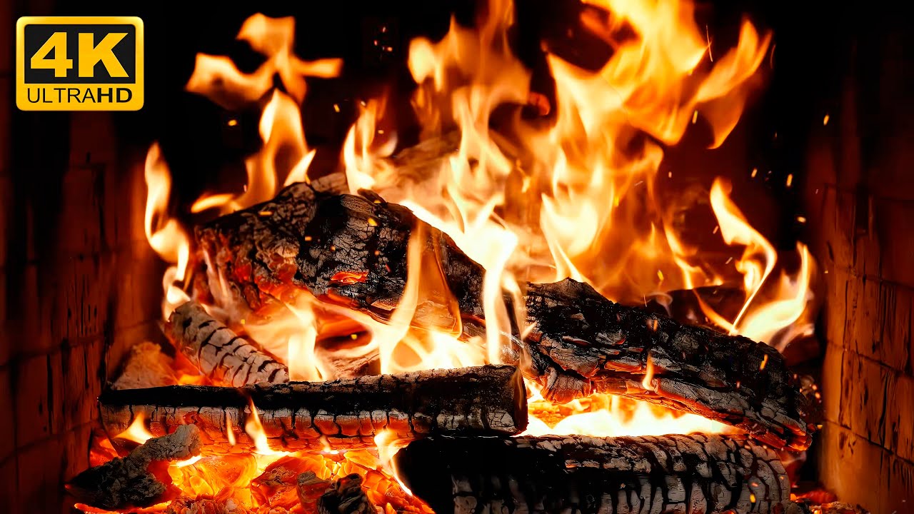 🔥 Burning Fireplace with Burning Logs and Crackling Fire Sounds for Relaxing Christmas Ambience 4K