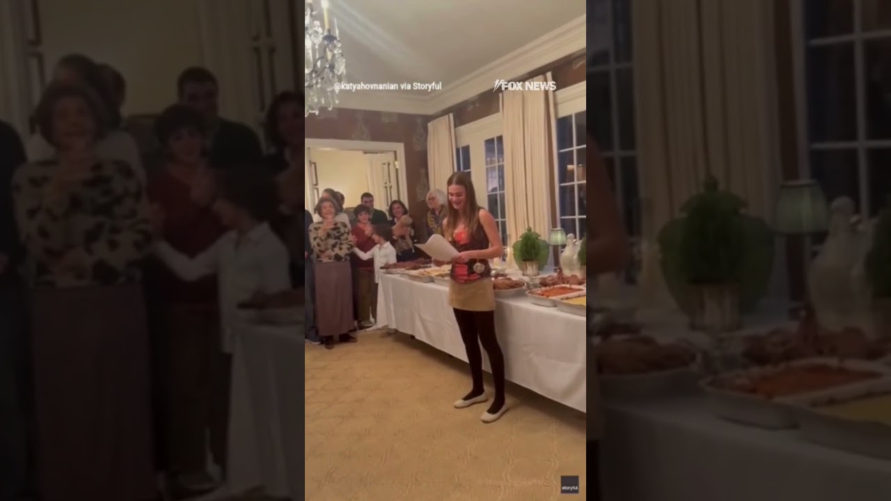 SEE IT: Family's Thanksgiving feast CRASHES to floor mid-toast #shorts #viral #holiday #thanksgiving