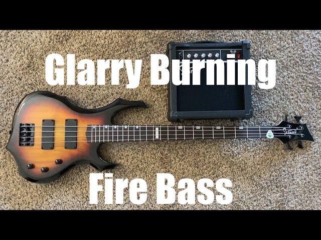 White Strap and Cord Bag GLARRY Electric Bass Guitar 4 Strings Buring Fire Style HH Pickups for Beginner Adults Right Hand w/ 20W Amp 