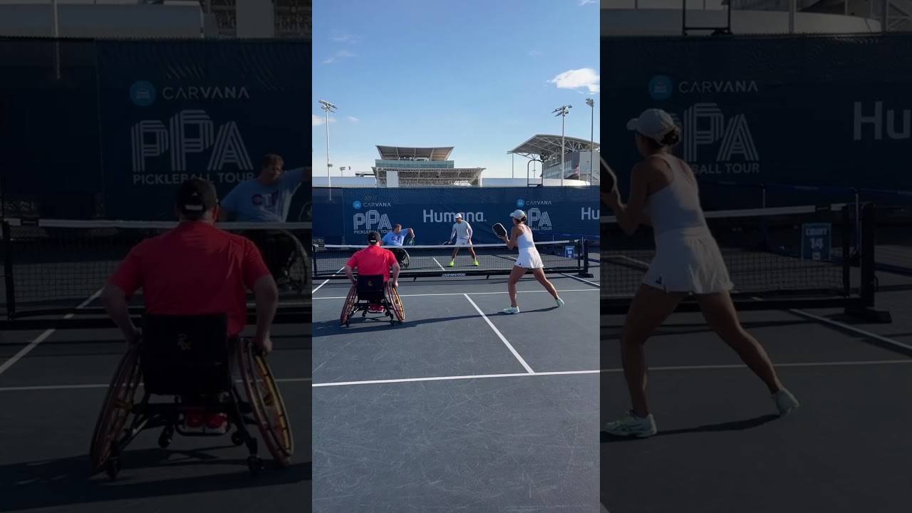 Ben Johns and Anna Bright play a pickleball point with two legends 🔥