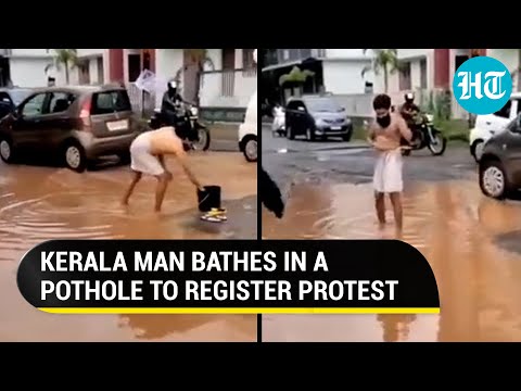 Kerala man bathes in pothole, performs yoga in front of MLA; Bengaluru-style protest In Malappuram